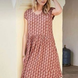 Garnet Hill Drop Waist Pocketed  Coral Red &‎ Cream Mini-Dress
